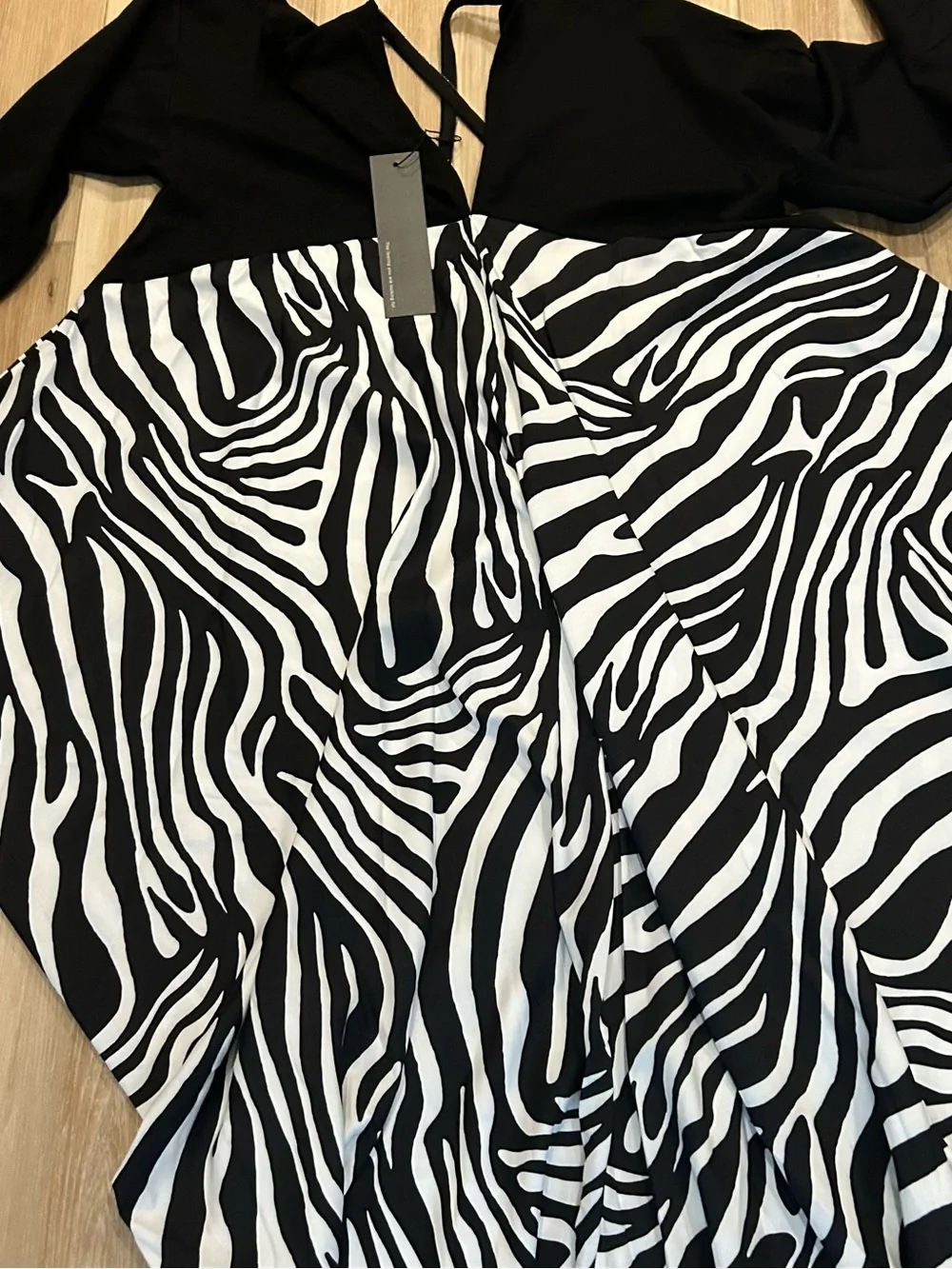 S-DEER Zebra Print Asymmetrical Maxi Dress Open Back Rhinestone